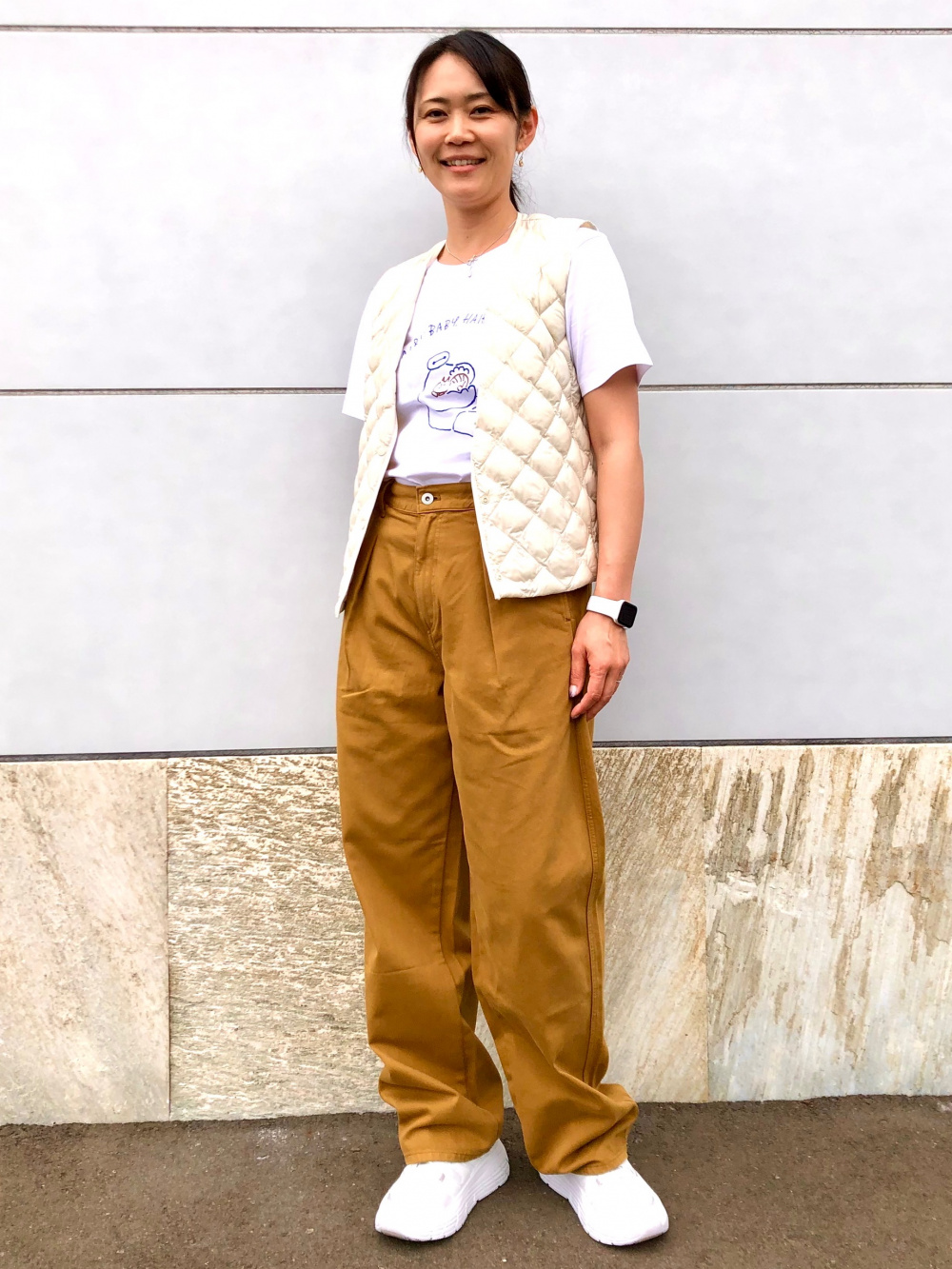 パフテックキルティングベスト/ウォームパデッド」の着用