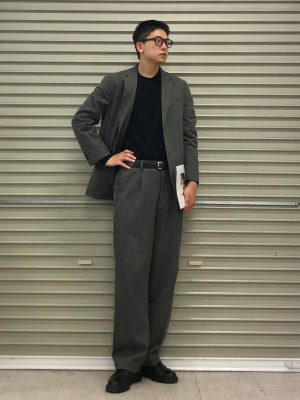 ユニクロ欧州特別コレクション タックワイドパンツ ヘリンボーン XL