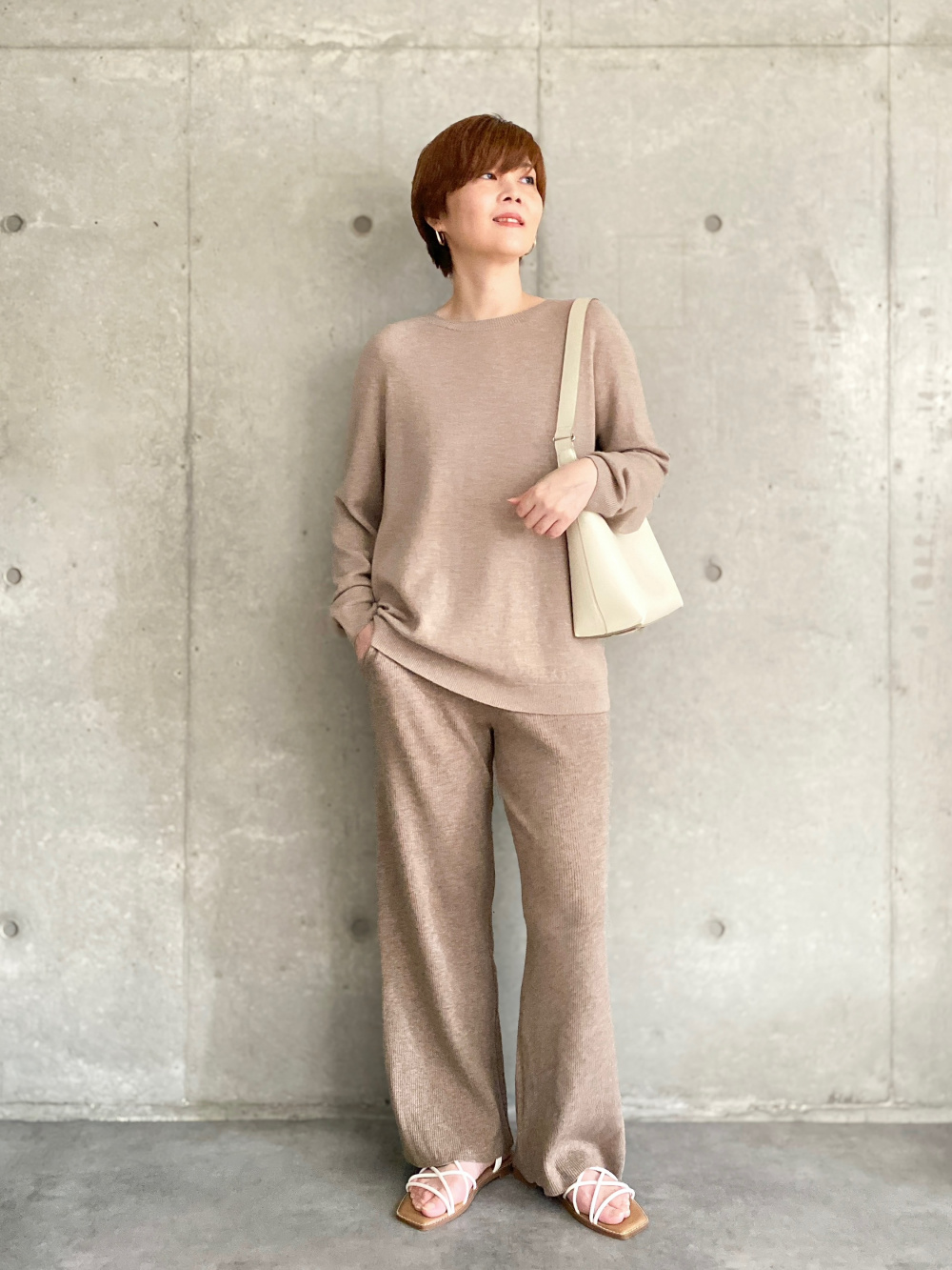 ウォッシャブルニットリブパンツ、3Dカシミヤクルーネック