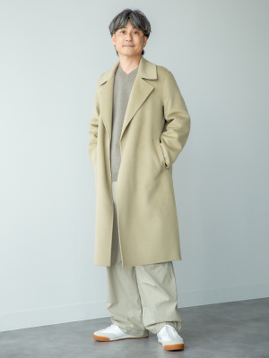 上品カラー♪ LV ダブルフェイス ラップコート ベルト ベージュ ベルテッドダブルフェイスフーデッドラップコート ｜ルイ