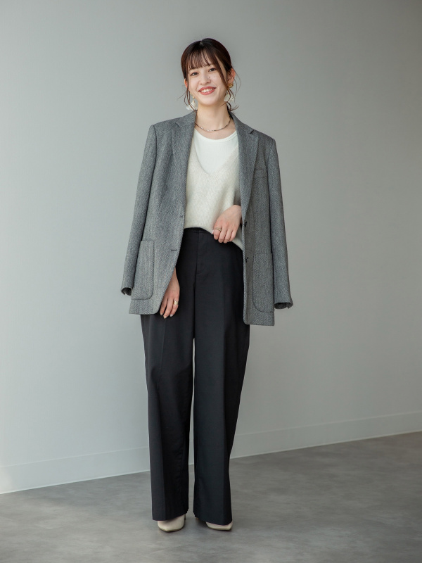 UNIQLO Cツイードオーバーサイズジャケットタックワイドパンツ 