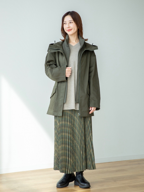 3WAYコットンオーバーサイズハーフコート（レディース）の着用