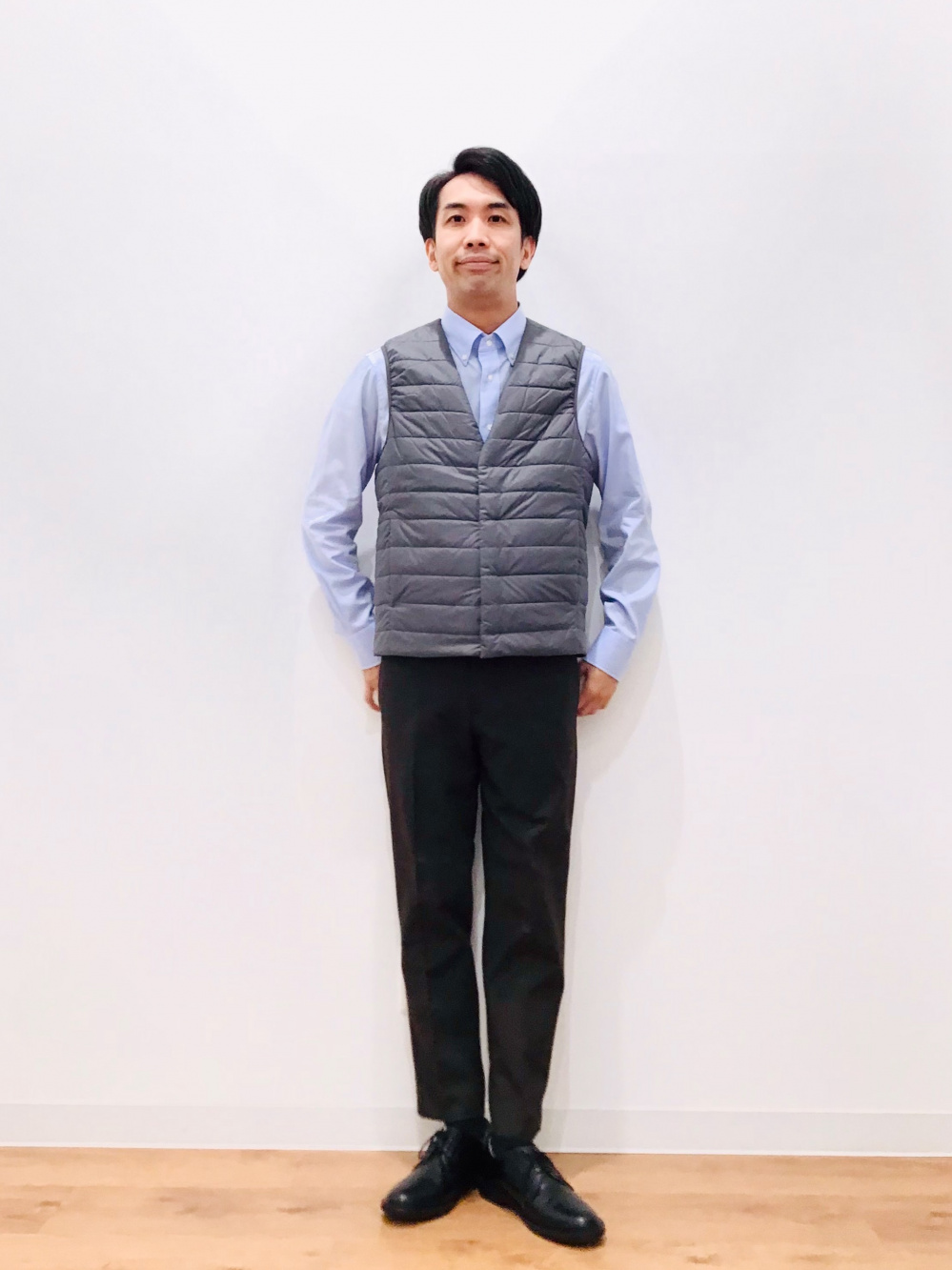 ファインクロスシャツ/柄/ボタンダウン、スマートアンクルパンツ」の