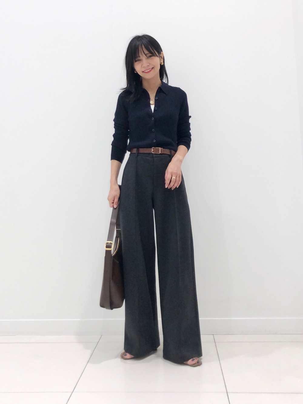 UNIQLO - メリノリブポロカーディガン 黒 Mの通販 by