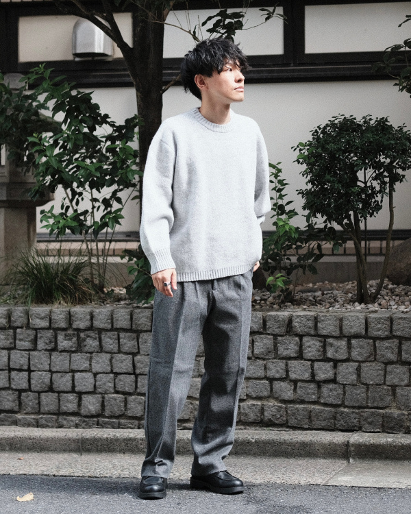 タックワイドパンツ/ヘリンボーンのコーディネート・着用イメージ