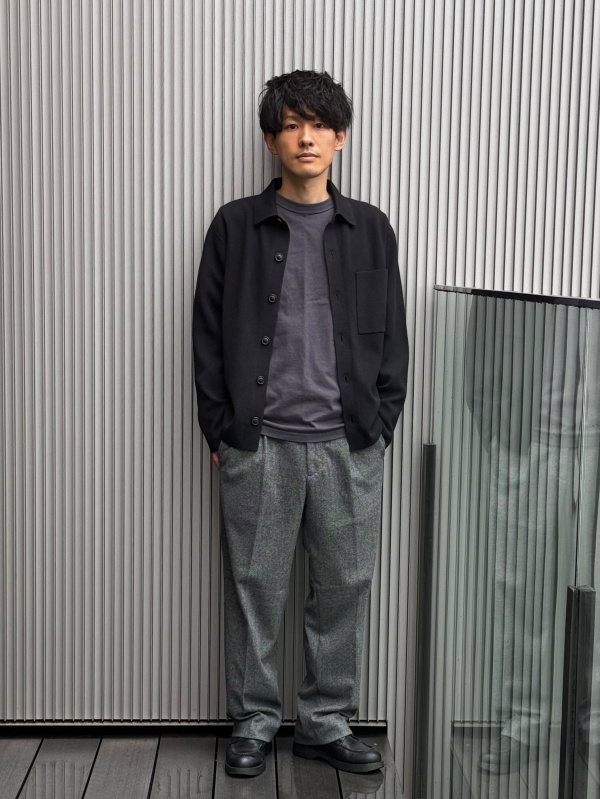 タックワイドパンツ/ヘリンボーンのコーディネート・着用イメージ