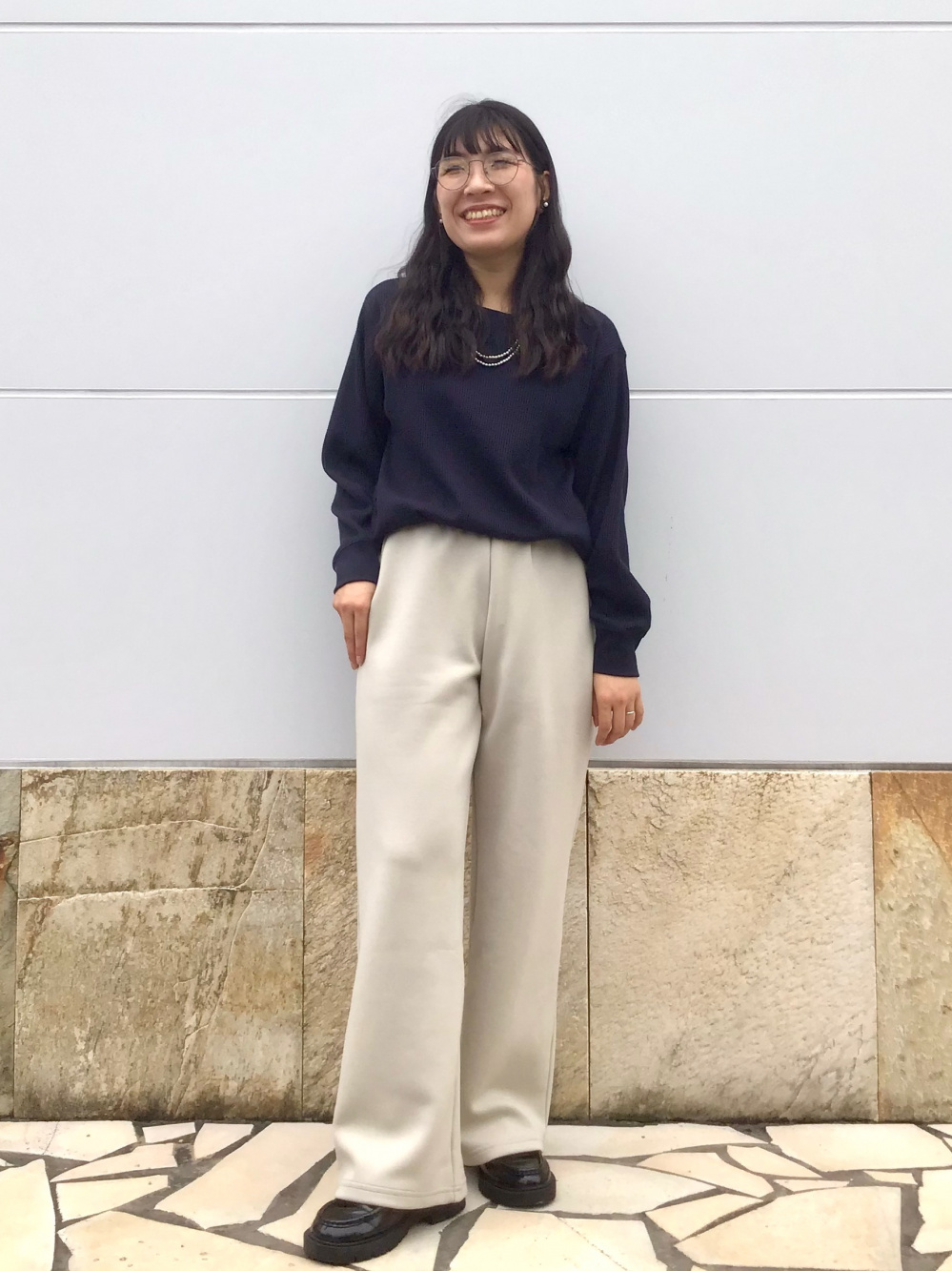 ドライスウェットワイドパンツ、ブラッシュドモックネックT