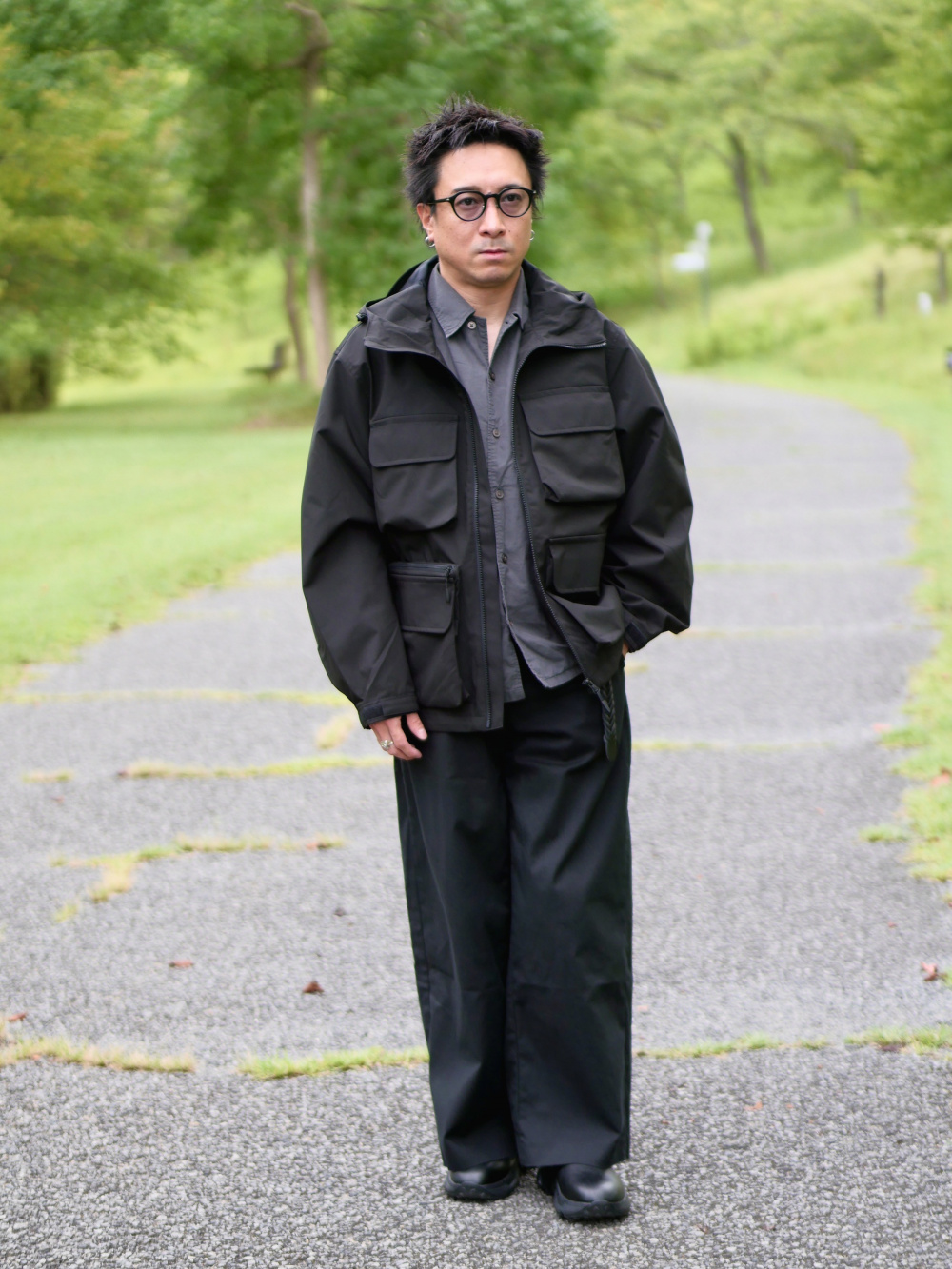 ライトウェイトコート、オープンカラーシャツ」の着用コーディネート