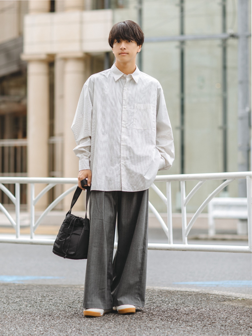 オーバーサイズジャケット/ストライプ、タックワイドパンツ/ストライプ