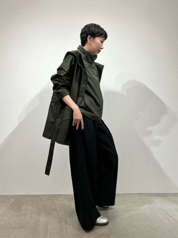 3WAYコットンオーバーサイズハーフコート（レディース）の着用