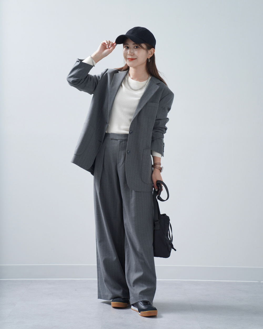 オーバーサイズジャケット/ストライプ、タックワイドパンツ/ストライプ