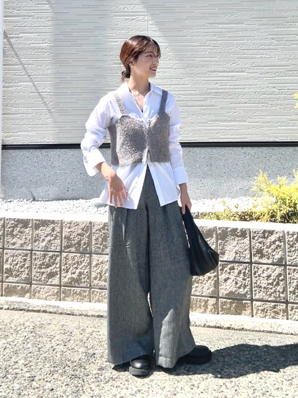 ソフトニットハイネックセーター（長袖）、シフォンプリーツ 