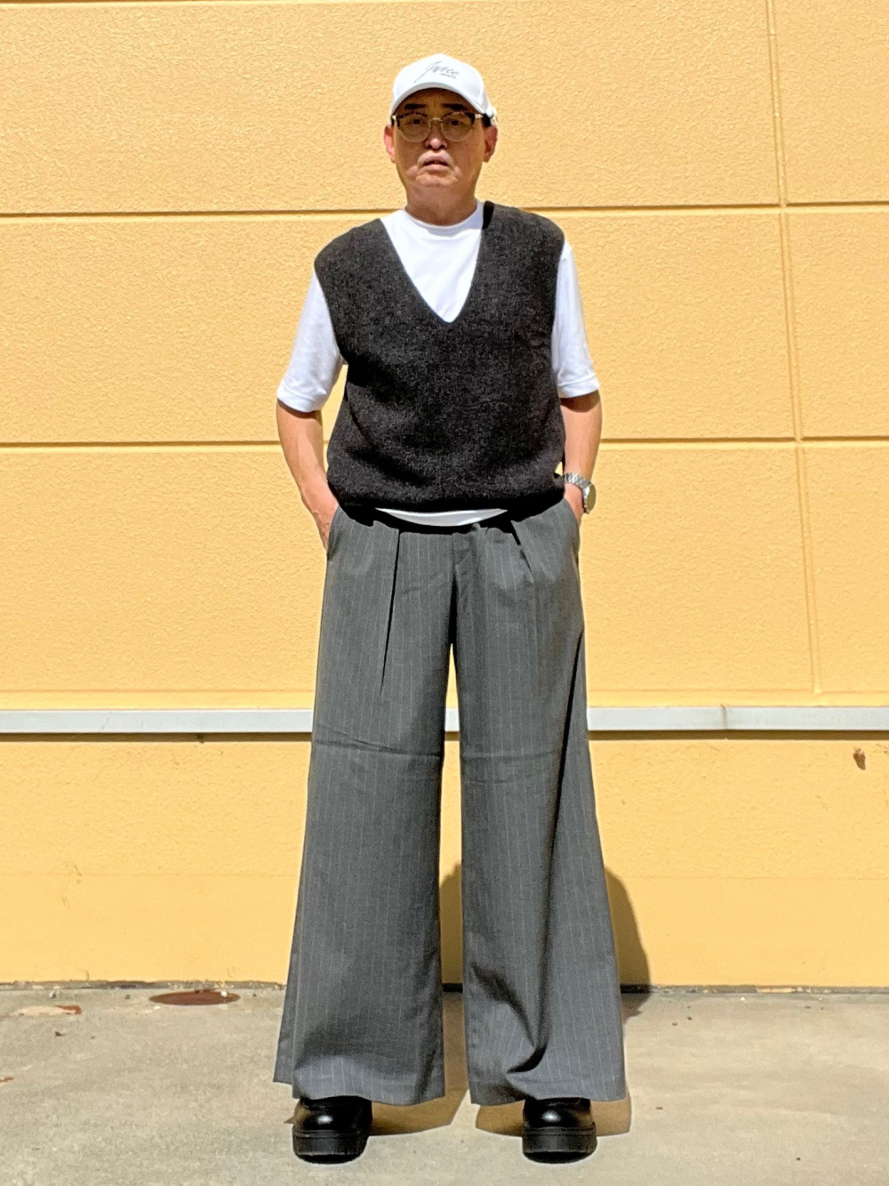 オーバーサイズジャケット/ストライプ、タックワイドパンツ/ストライプ