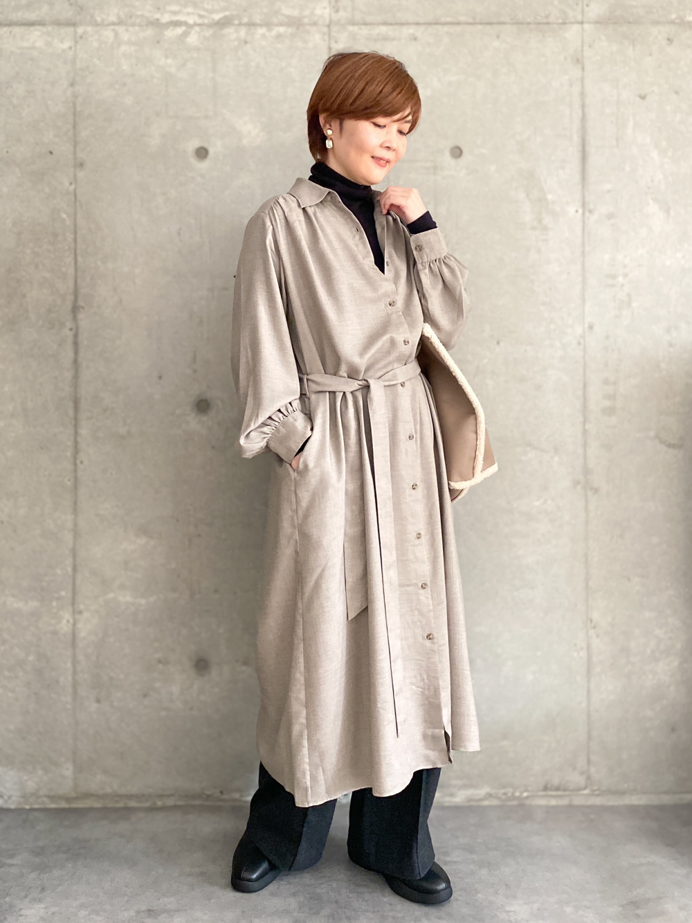ボンポワン/BONPOINT‡86cm 長袖ニットワンピース/コート ピンク【中古 