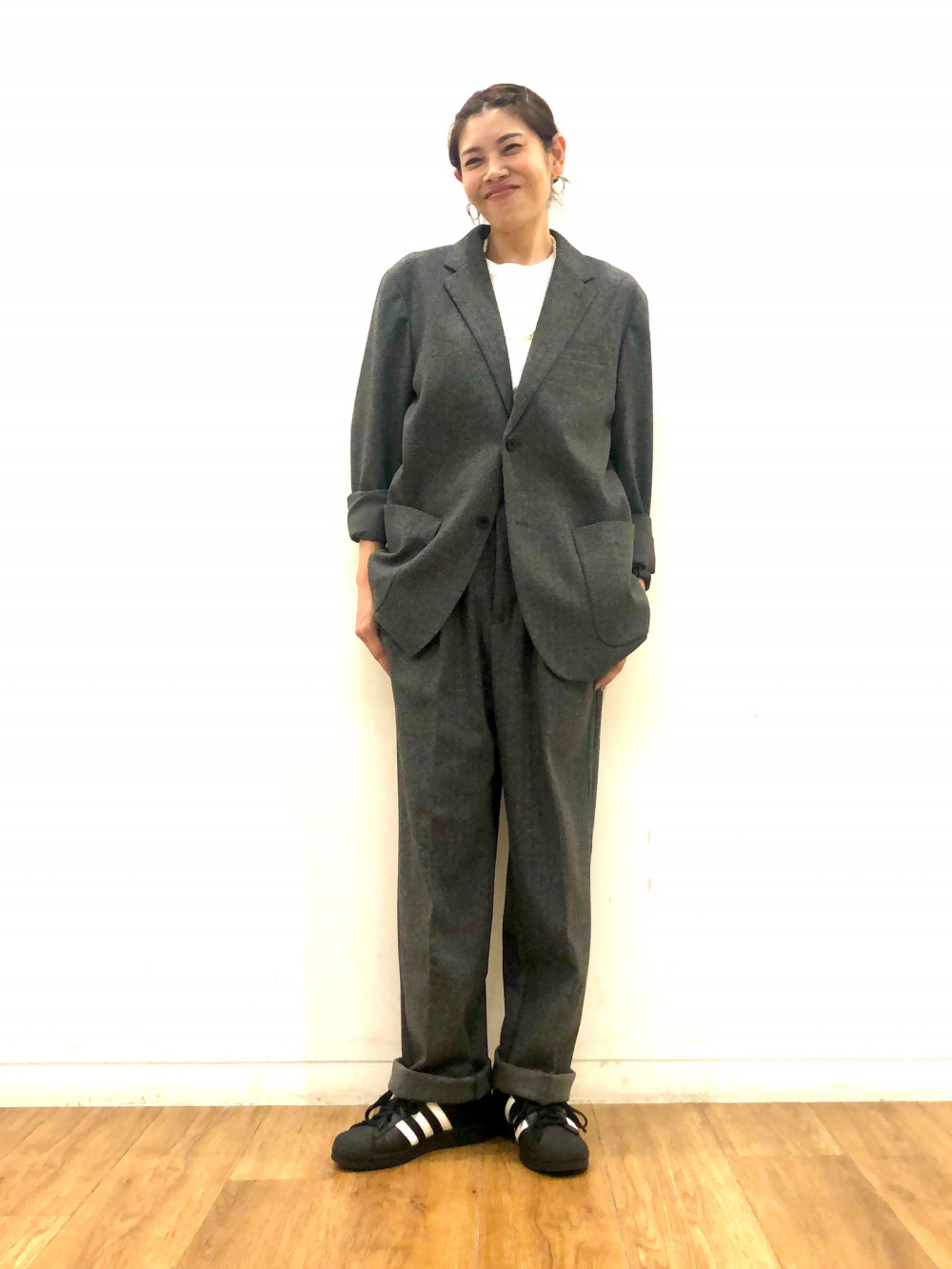 コンフォート2Bジャケット/ヘリンボーン、タックワイドパンツ 