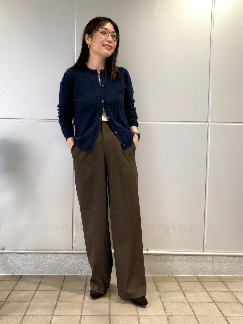 コントラストラインクルーネックカーディガン