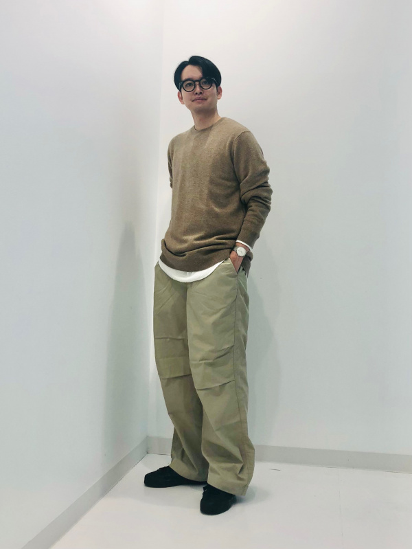 ワッフルヘンリーネックTシャツ/長袖、デニムオーバーシャツの