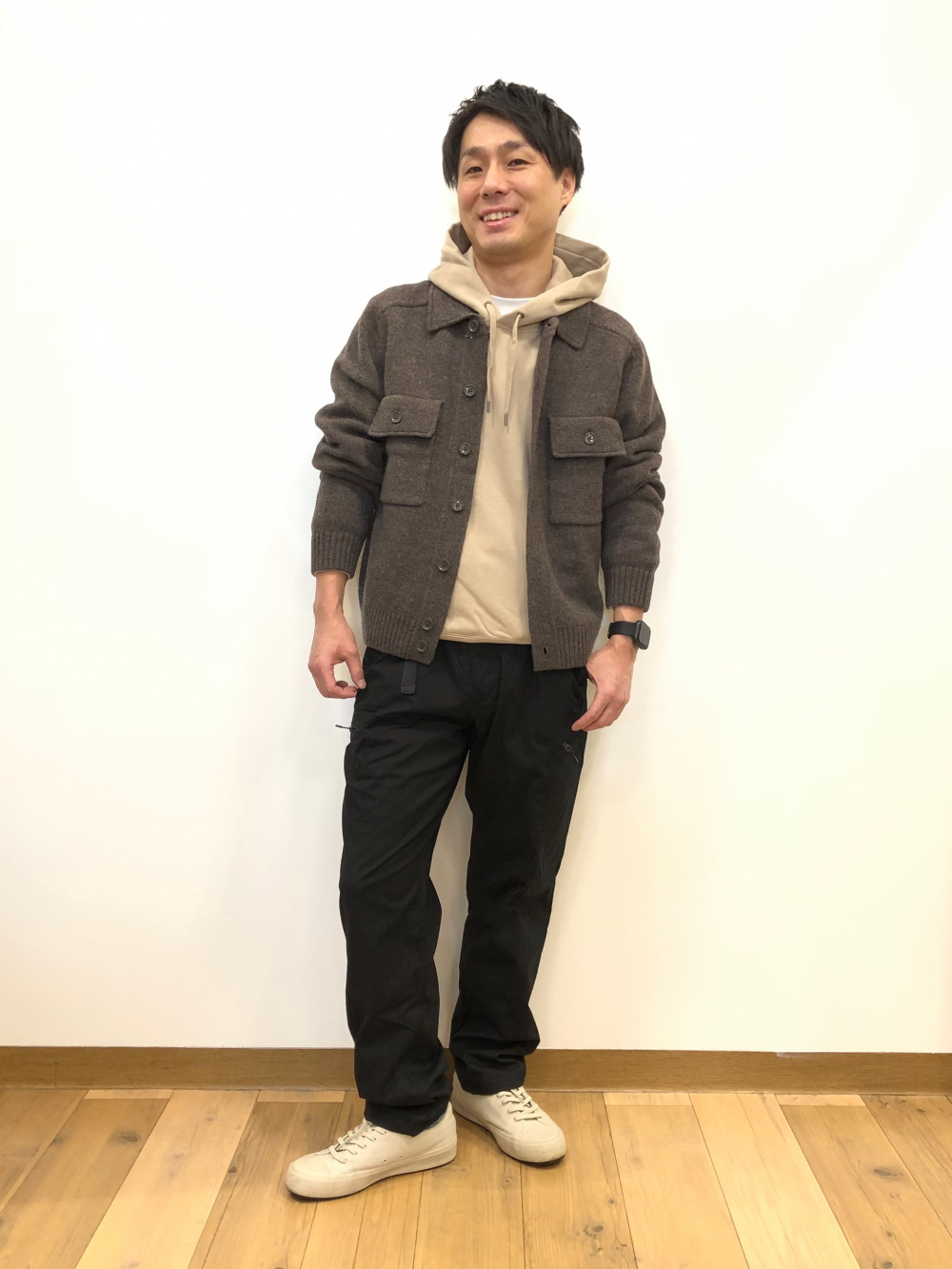 ソフトニットフリースモックネックT、ラムニットジャケット」の