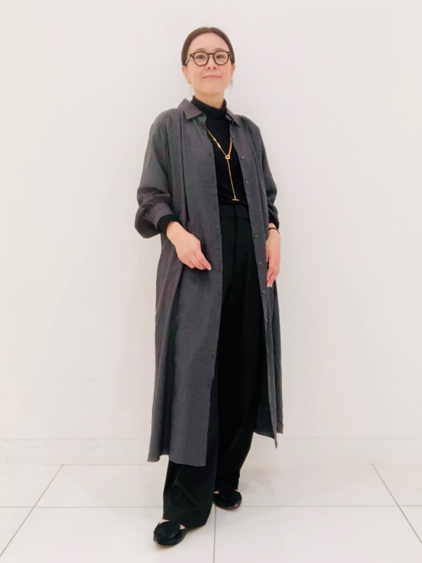 ベルテッドシャツワンピース、カシミヤクルーネックショート