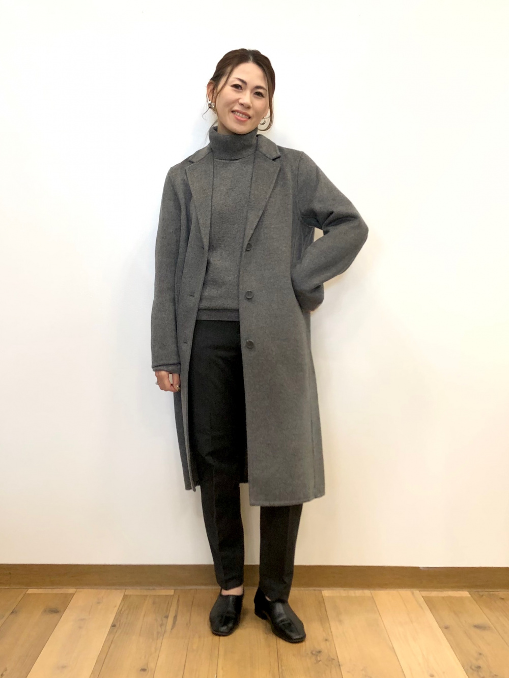 ダブルフェイスチェスターロングコート、ヒートテックスマートパンツ