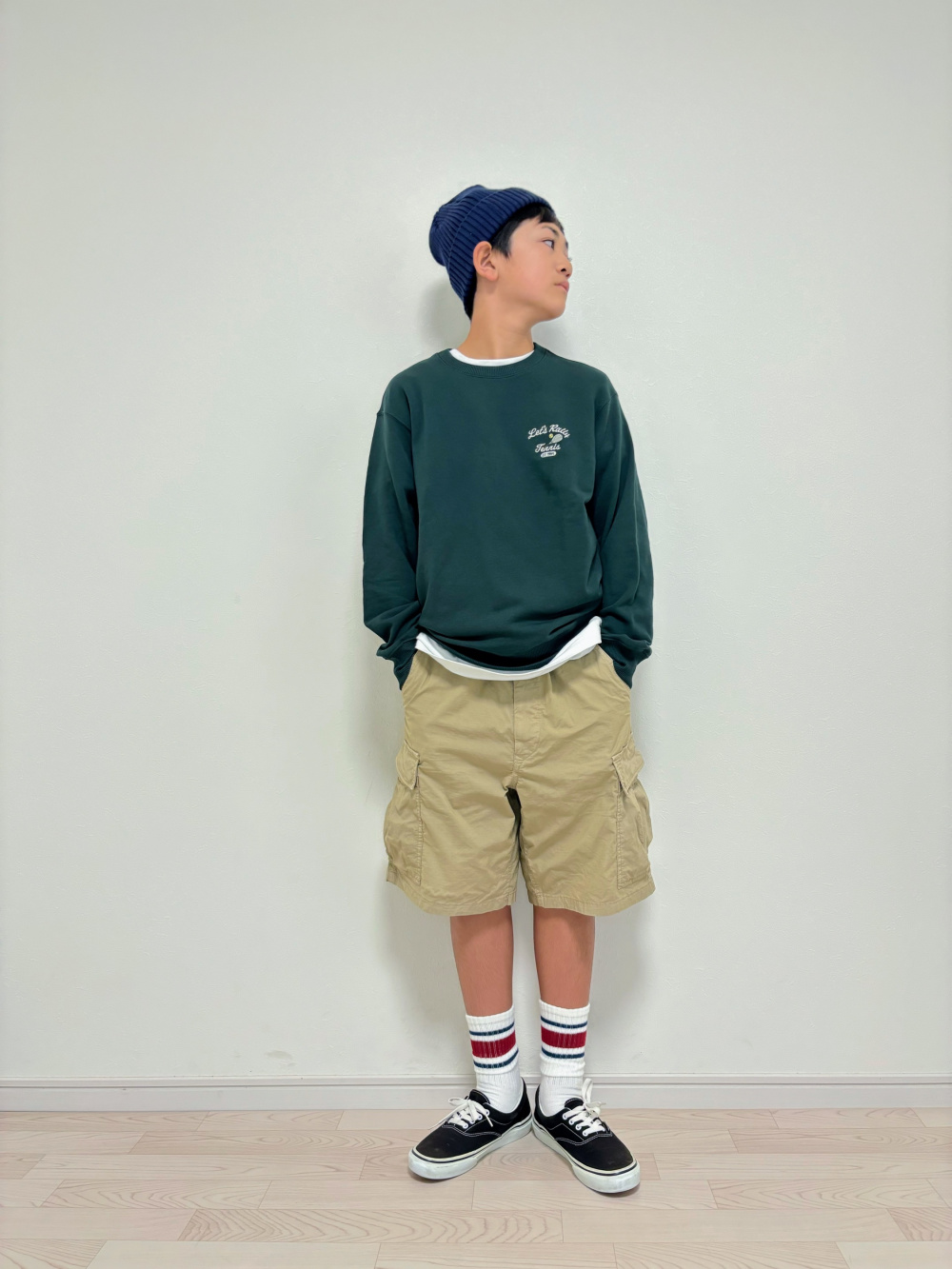 最近緑きてないな〜と思って メンズシャツを引っ張り出してきた