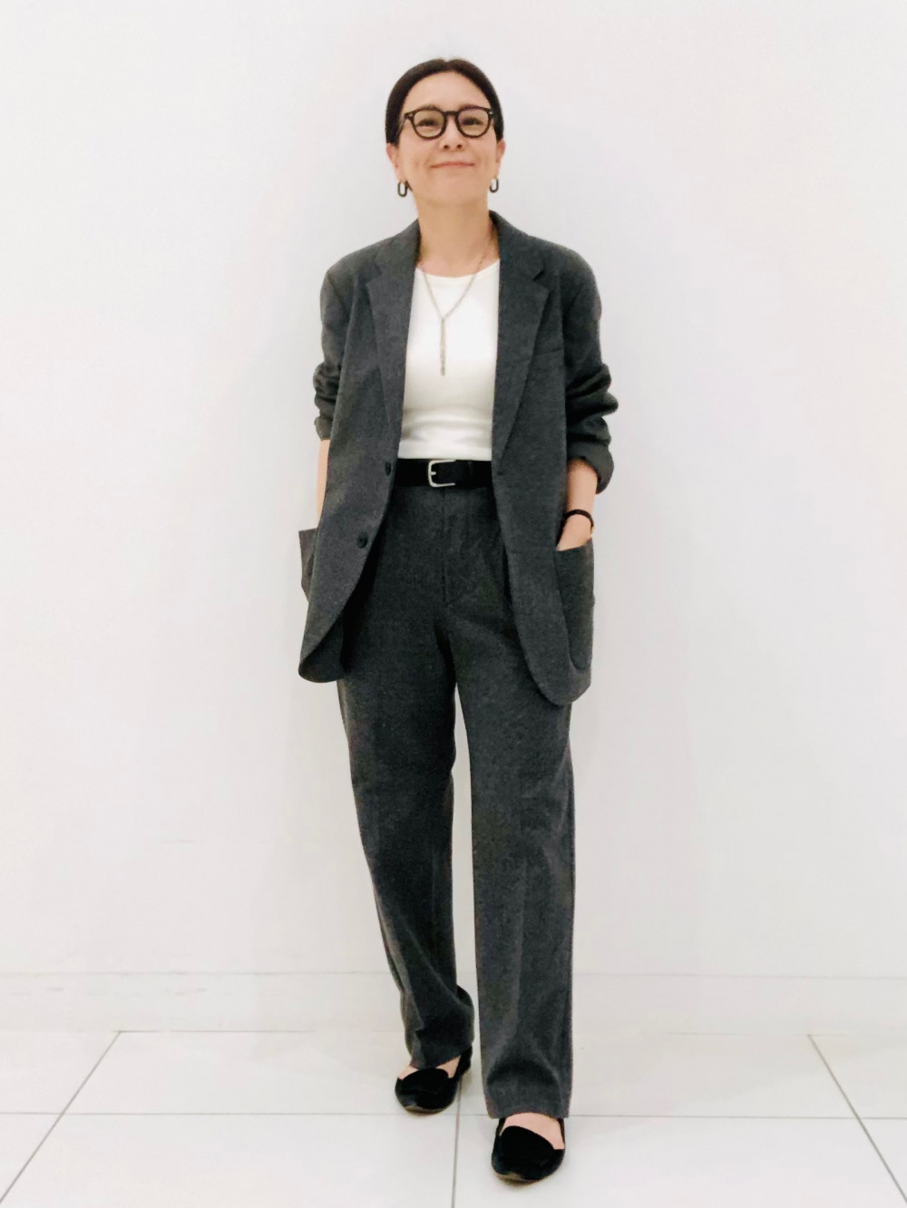 コンフォート2Bジャケット/ヘリンボーン、ツイードスコート」の着用