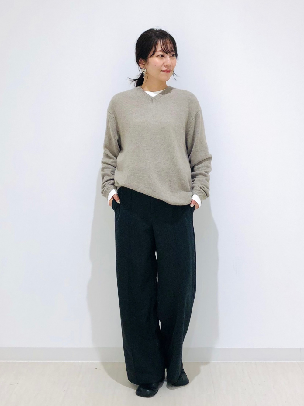 ソフトタッチクルーネックTシャツ/長袖、カシミヤリラックスVネック