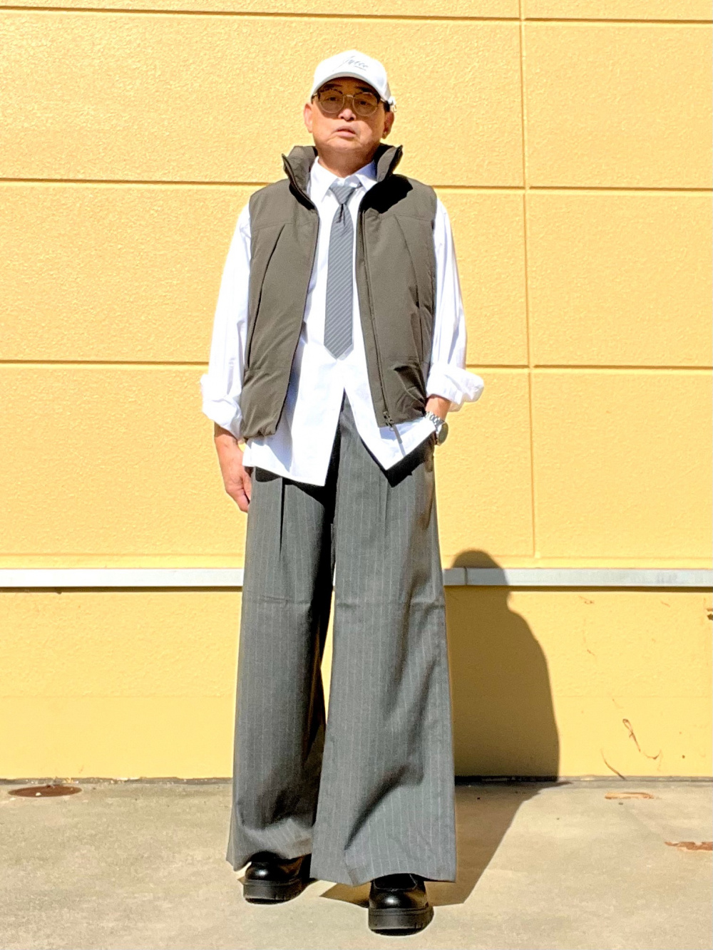 オーバーサイズジャケット/ストライプ、タックワイドパンツ/ストライプ