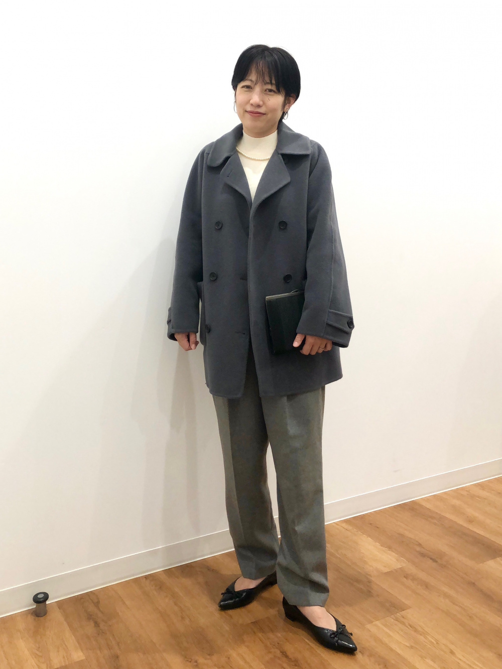 ウォッシャブルニットリブポロセーター、ダブルフェイスハーフ