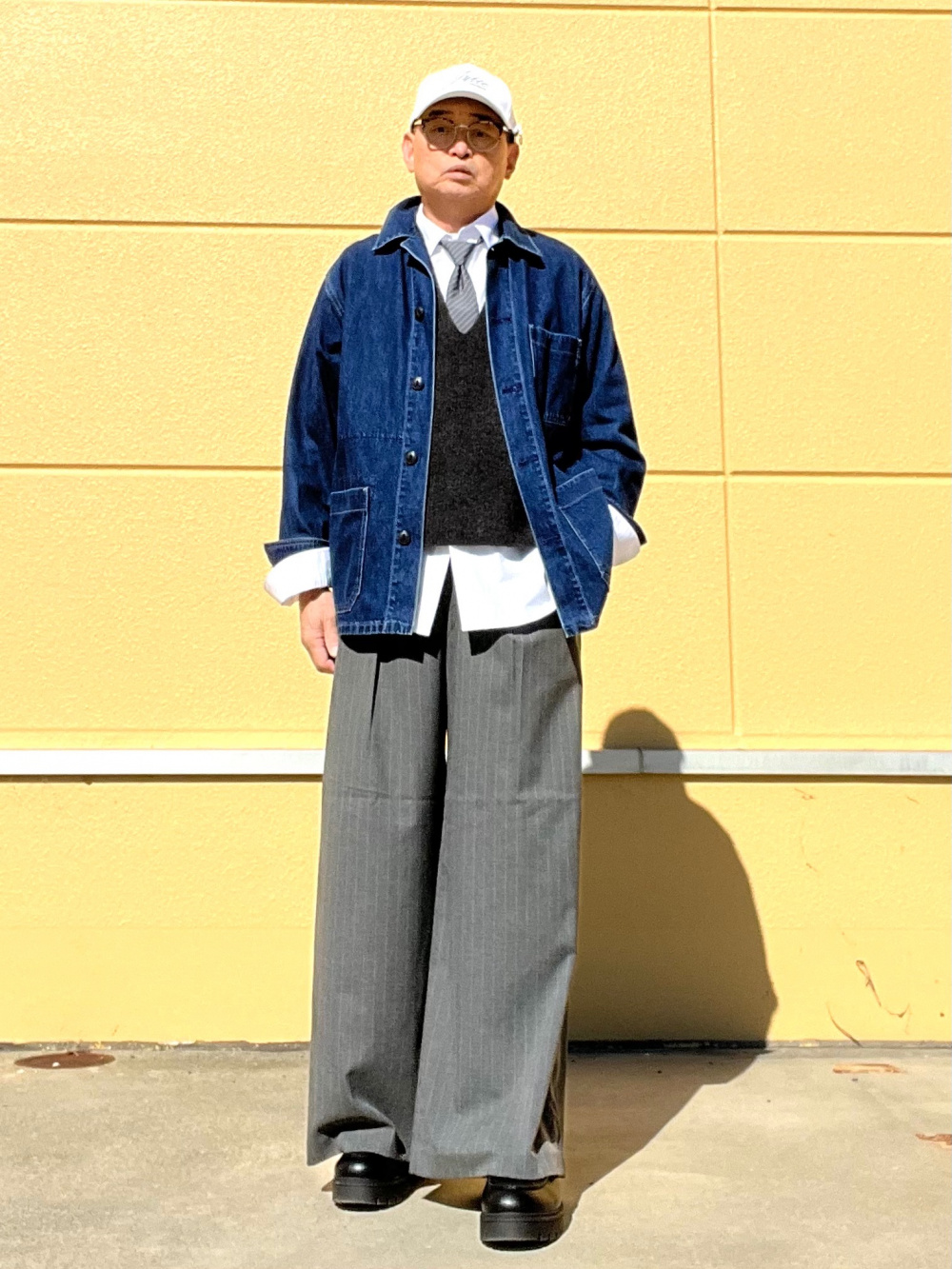 オーバーサイズジャケット/ストライプ、タックワイドパンツ/ストライプ