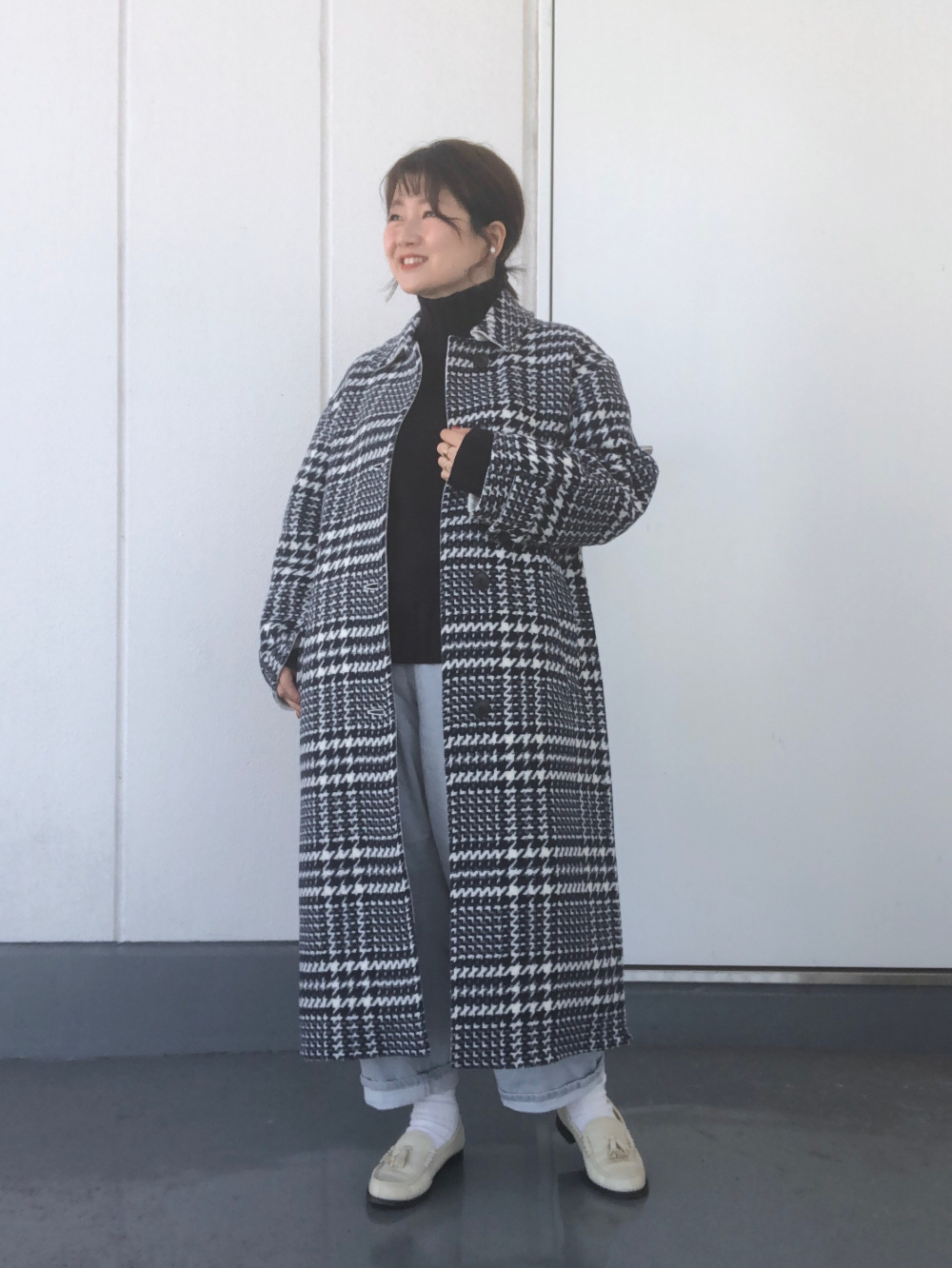 コットンストレッチフリルシャツ、カシミヤボーダーモックネック