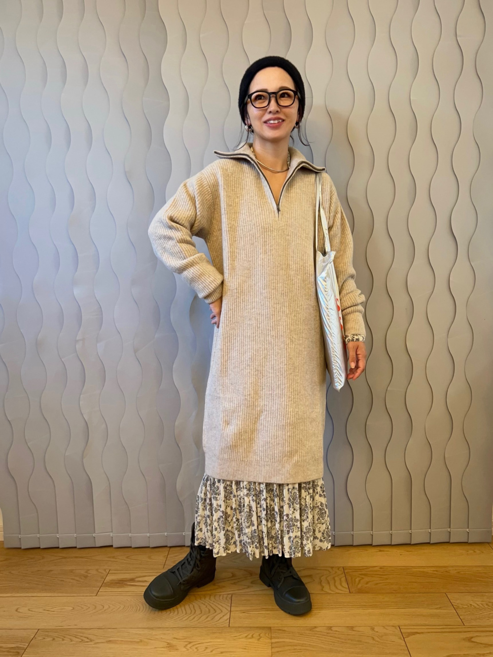 シフォンプリーツワンピース（長袖・丈短め・108～118cm）」の