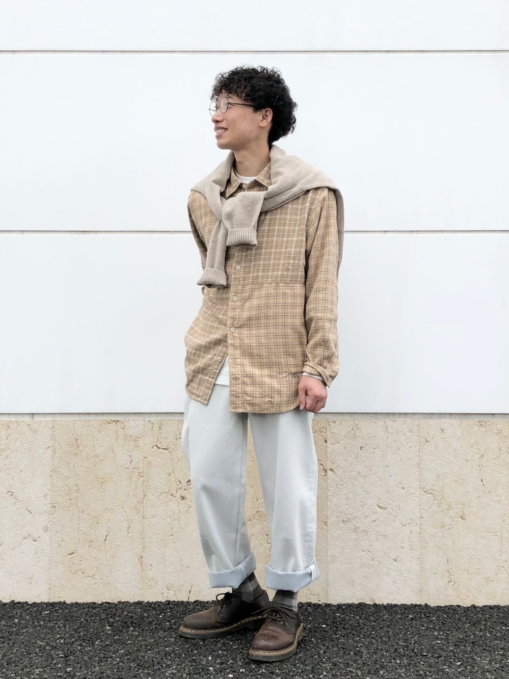 スフレヤーンリブフルジップセーター、フランネルシャツ