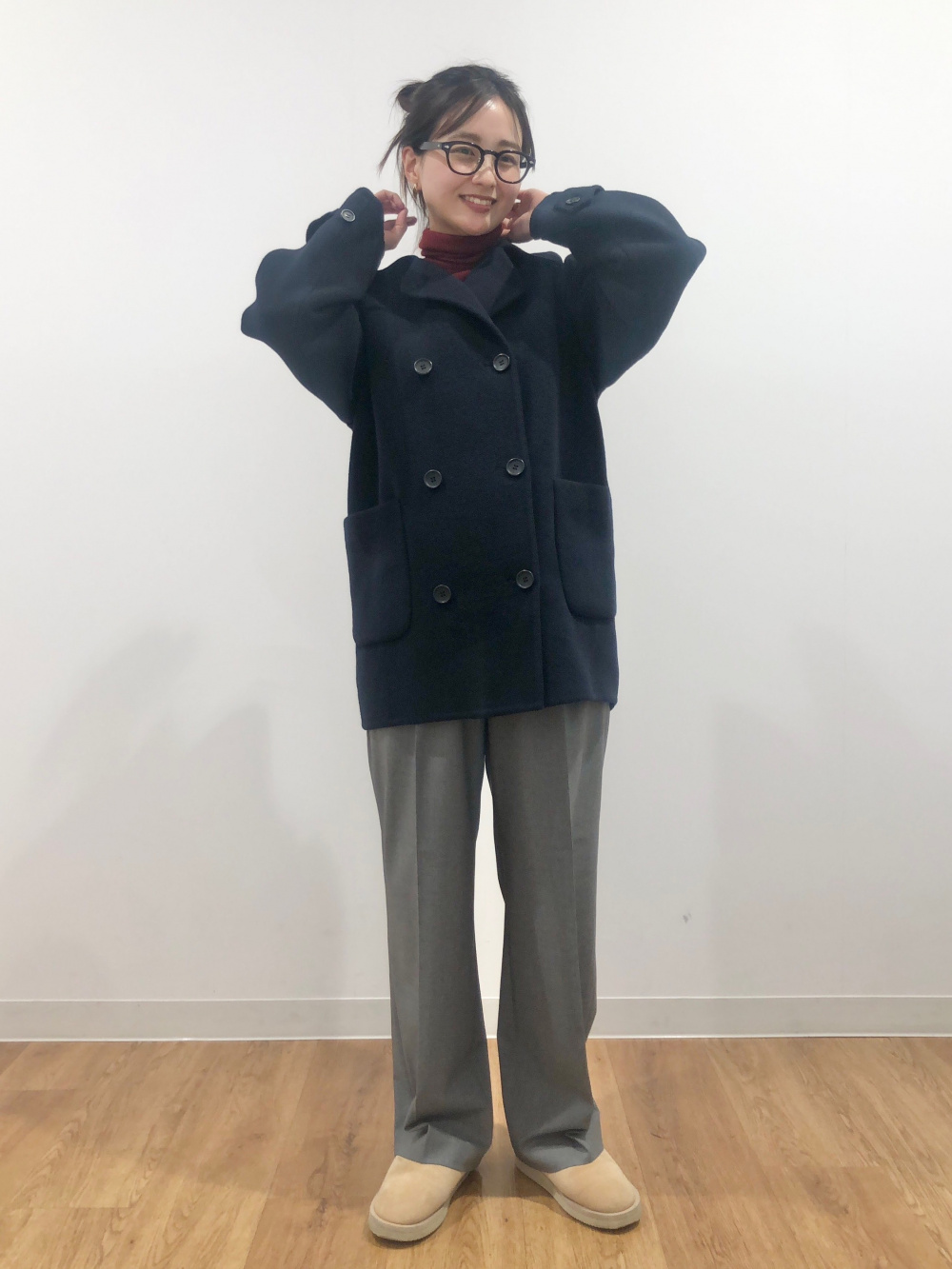 ウォッシャブルニットリブポロセーター、ダブルフェイスハーフ