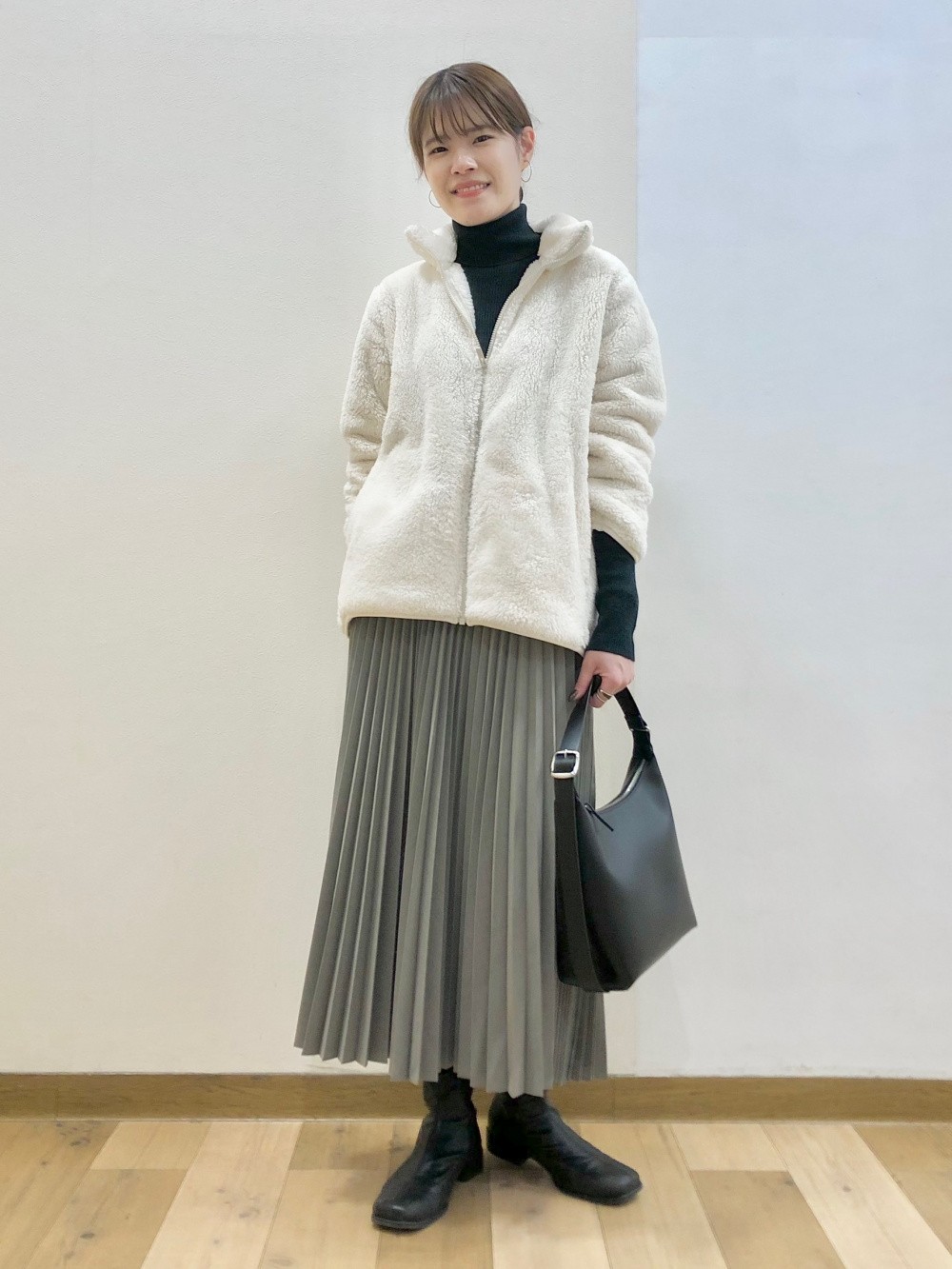 【ふるさと割】 ラムブレンドジップアップジャケット、プリーツロングスカート トップス