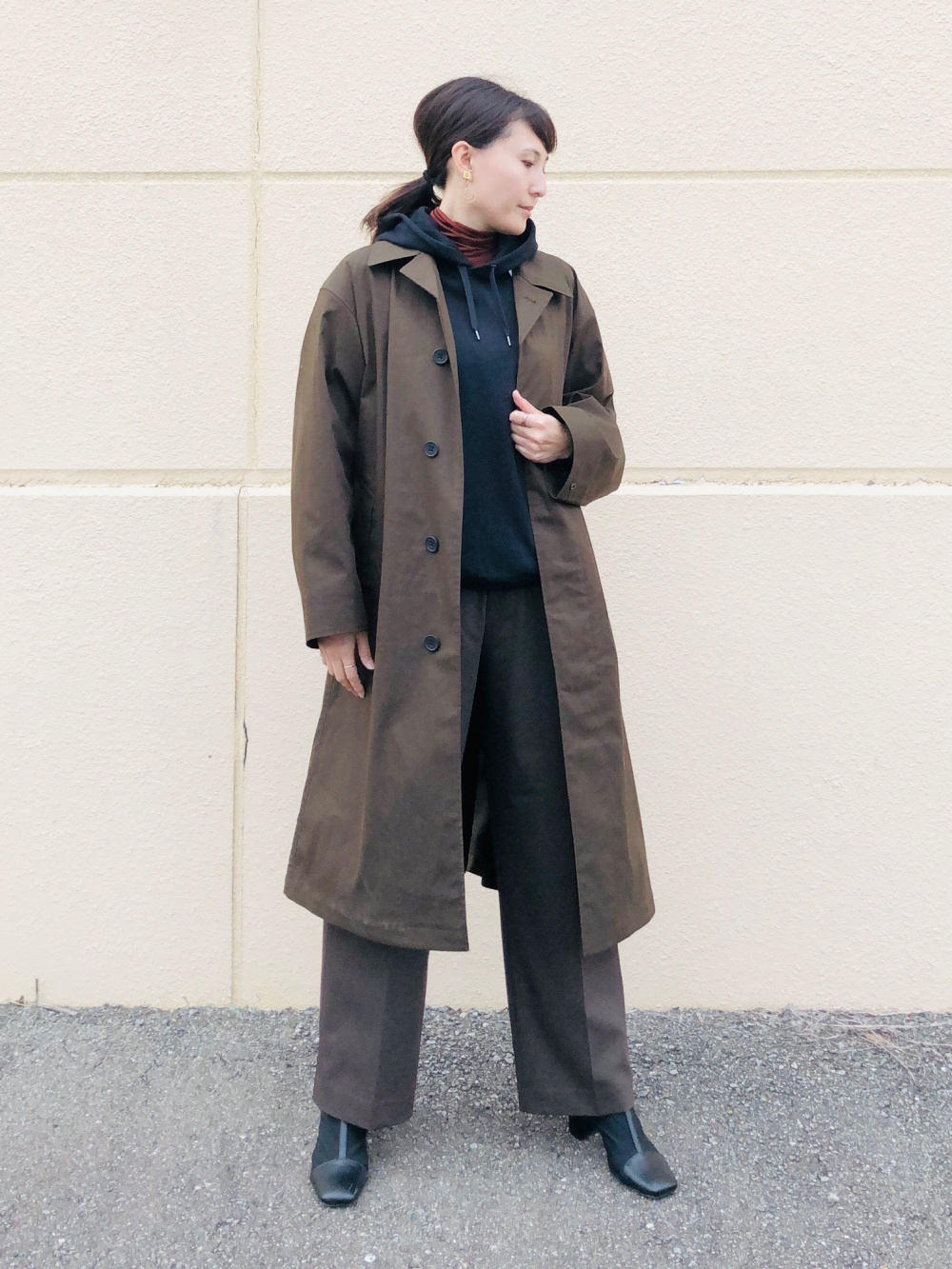 UNIQLO U 24AW オーバーサイズステンカラーコート Lサイズ ブラウン 本日発売！ 【ユニクロ ユーで今季買うべきアウターはコレ