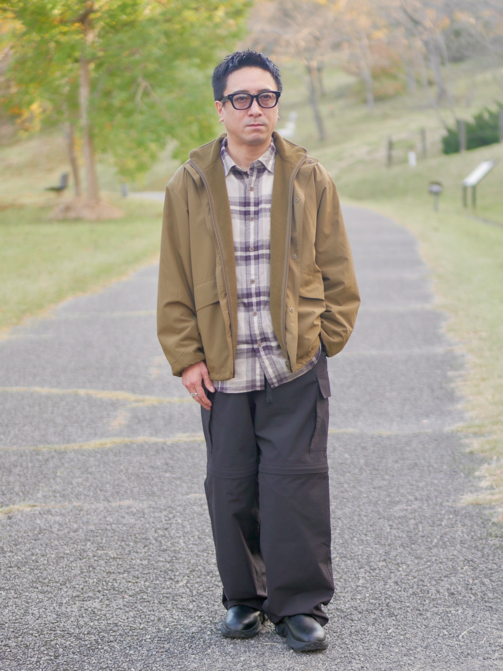 リバーシブルスタンドジャケット、オーバーサイズシャツ（長袖