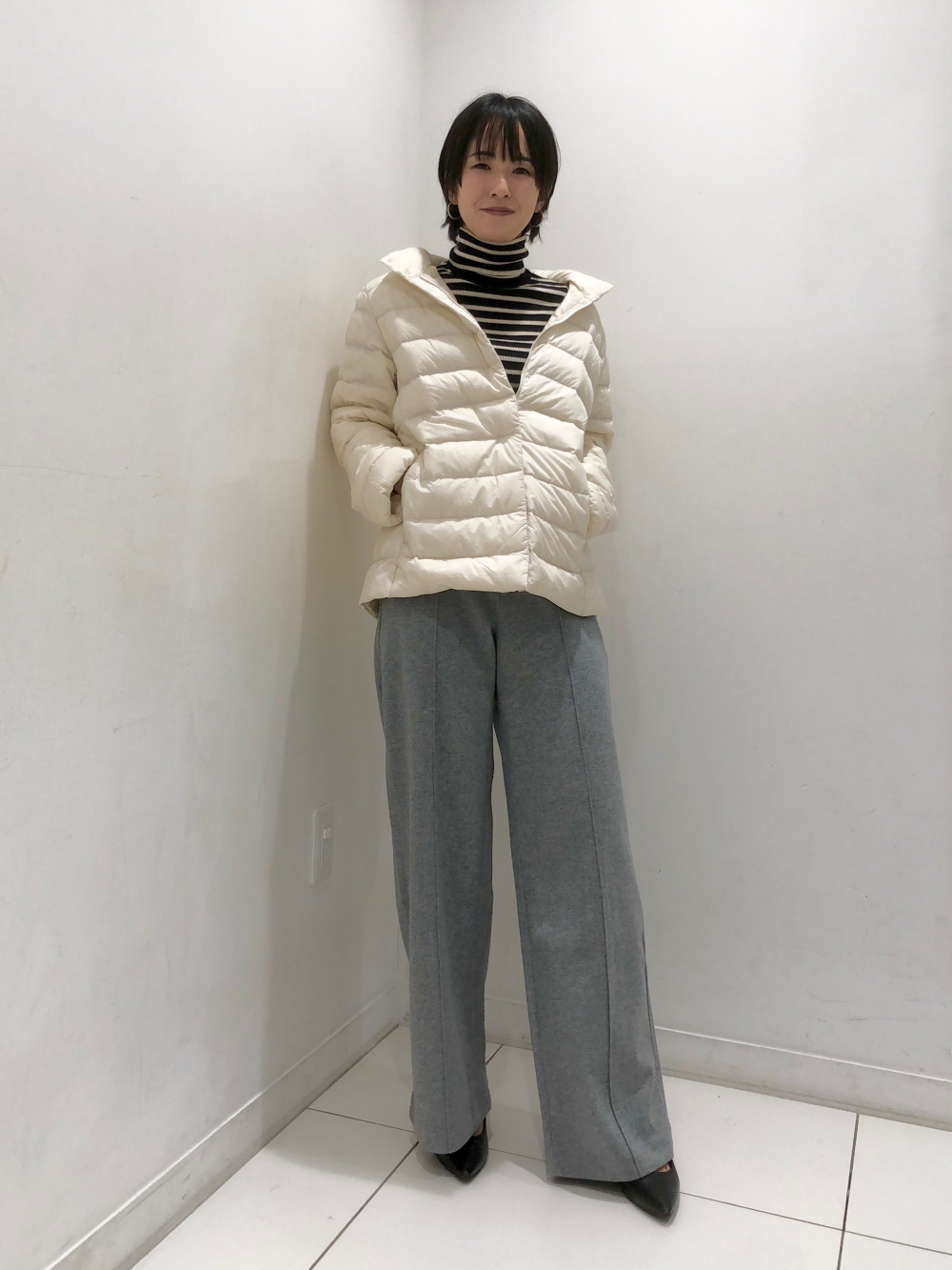 ブラッシュドジャージーワイドパンツ、ウルトラライトダウンジャケット