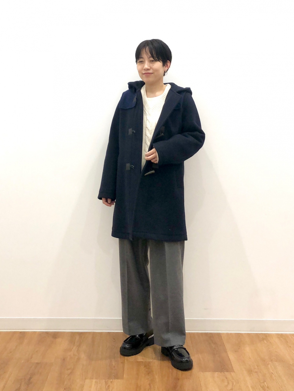 ユニクロ　ウールブレンドダッフルコート L ネイビー ユニクロ公式 | ウールブレンドダッフルコート