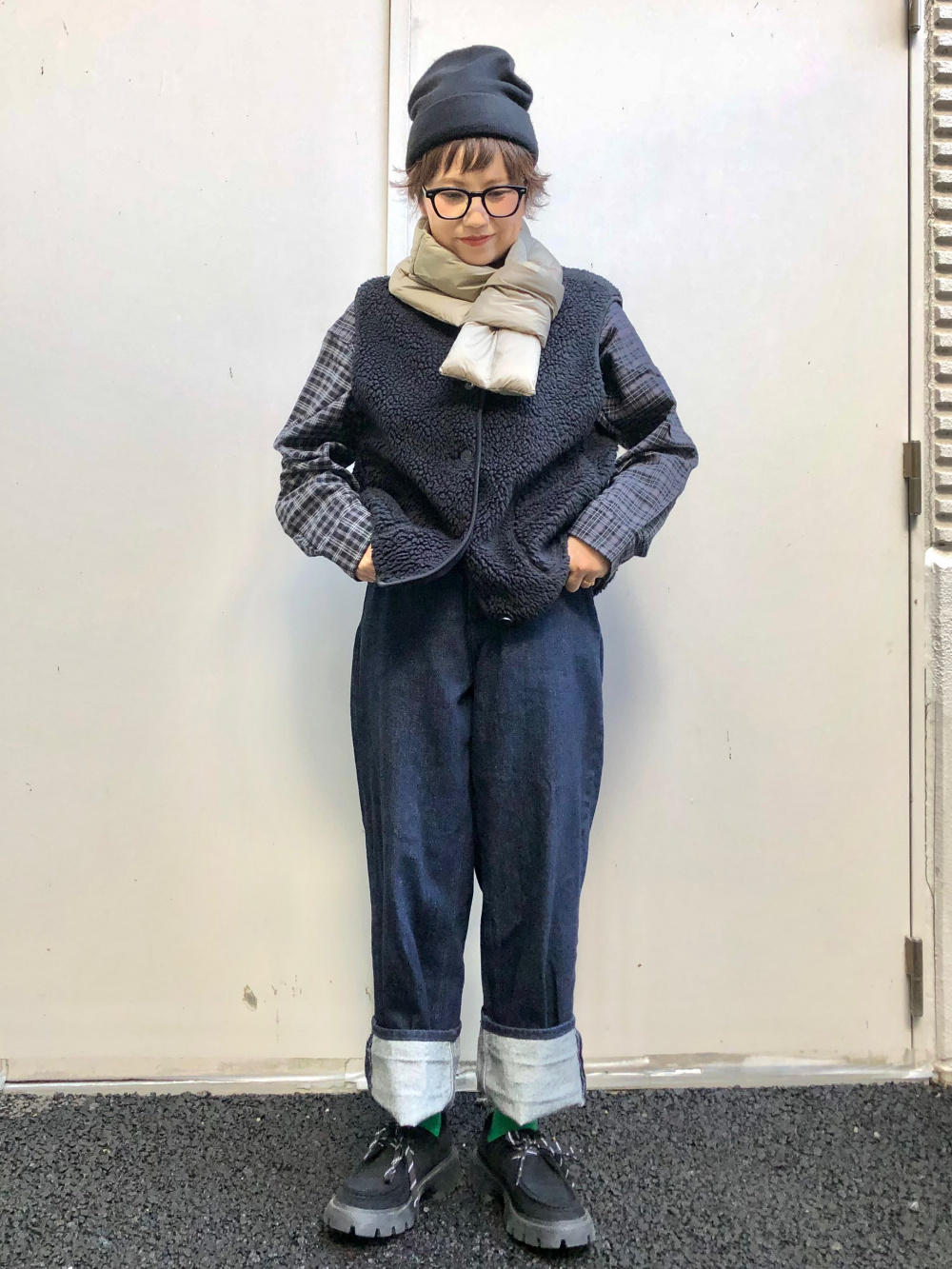 新品【UNIQLO 】ユニクロウールブレンドダッフルコートS チェック　グリーン ウールブレンドダッフルコート、フランネルシャツ/チェック」の