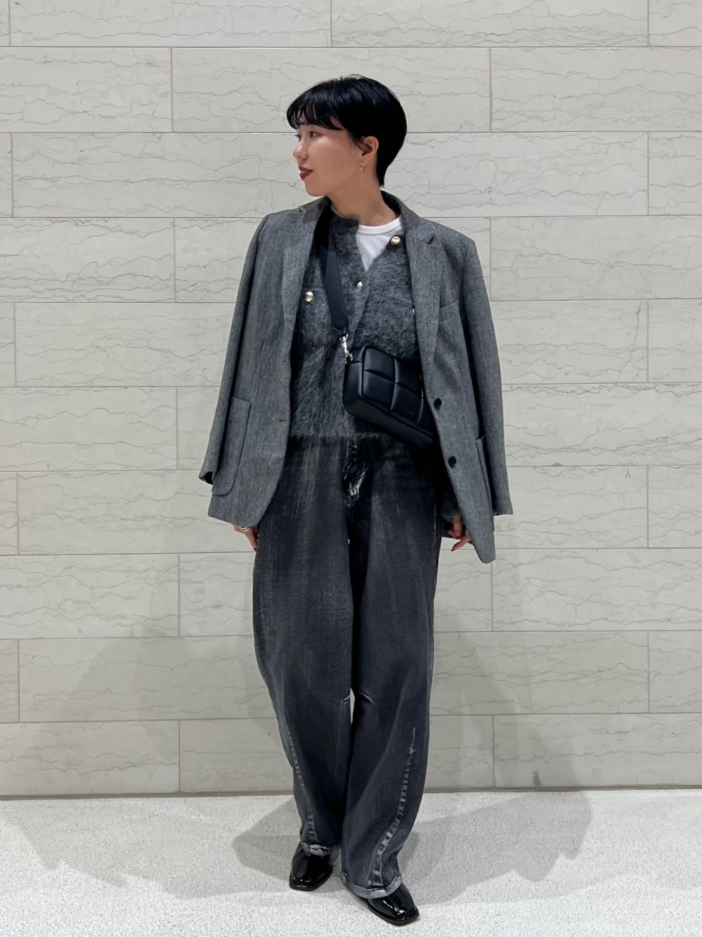 UNIQLO Cツイードオーバーサイズジャケット　M 浅野里絵の【UNIQLO：C】ツイードジャケット着回しコーデ | Domani