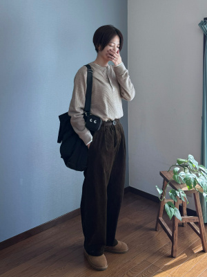 UNIQLO U コーデュロイタックワイドパンツ 新品 ダークグレー L ユニクロ公式 | コーデュロイタックワイドパンツ