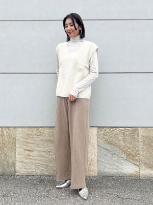 新品 ブラッシュドジャージータックワイドパンツ 丈長め Mサイズ