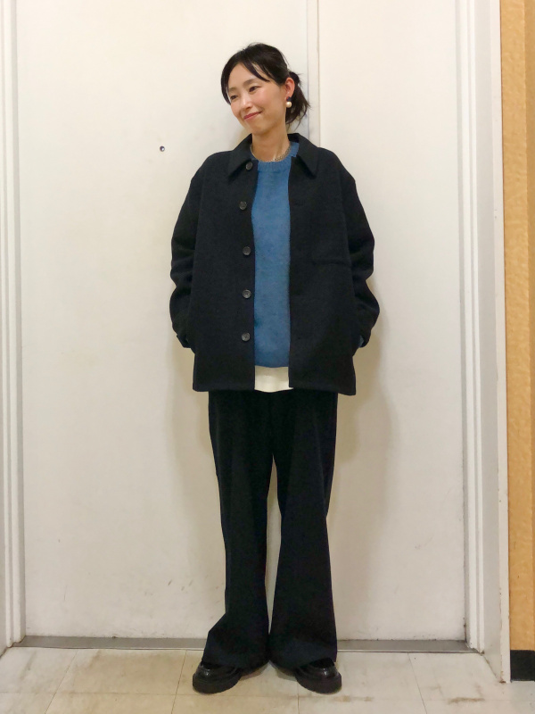 ダブルフェイスシャツジャケット（レディース）の着用コーディネート