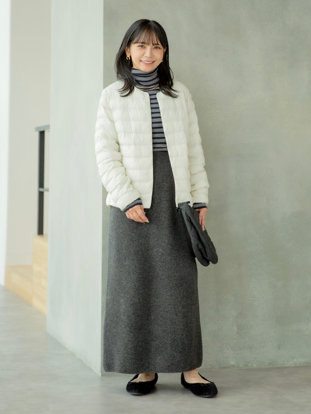 UNIQLO シームレスダウンショートジャケット　ユニクロ　冬　白 シームレスダウンショートジャケット」の着用コーディネート| ユニクロ公式