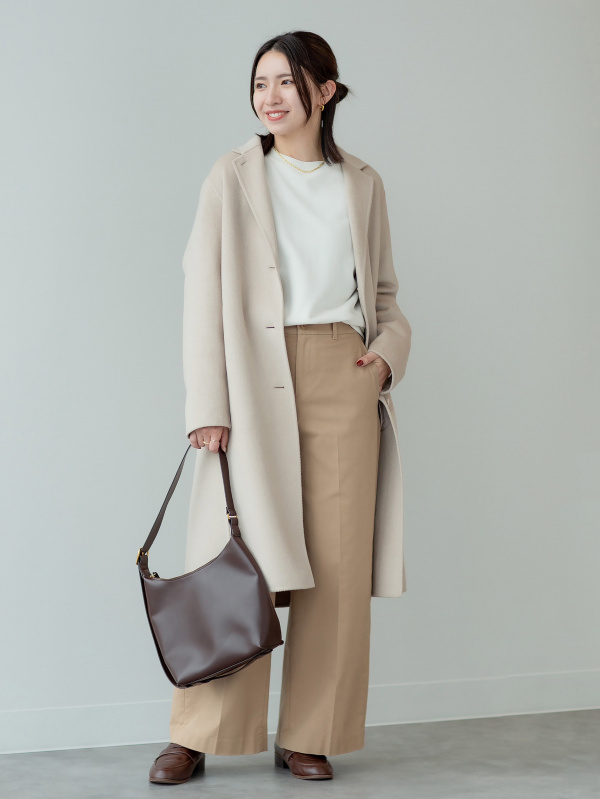 ダンディ】ユニクロ 高級カシミヤ混 ベージュロングコート