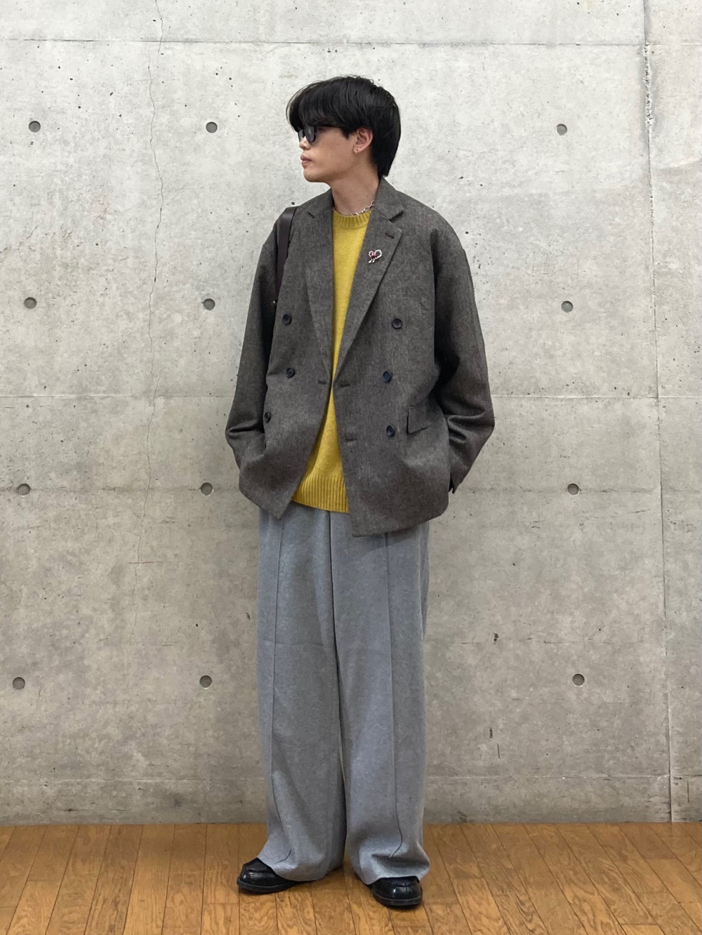 スフレヤーンリブフルジップセーター、タックワイドパンツ」の