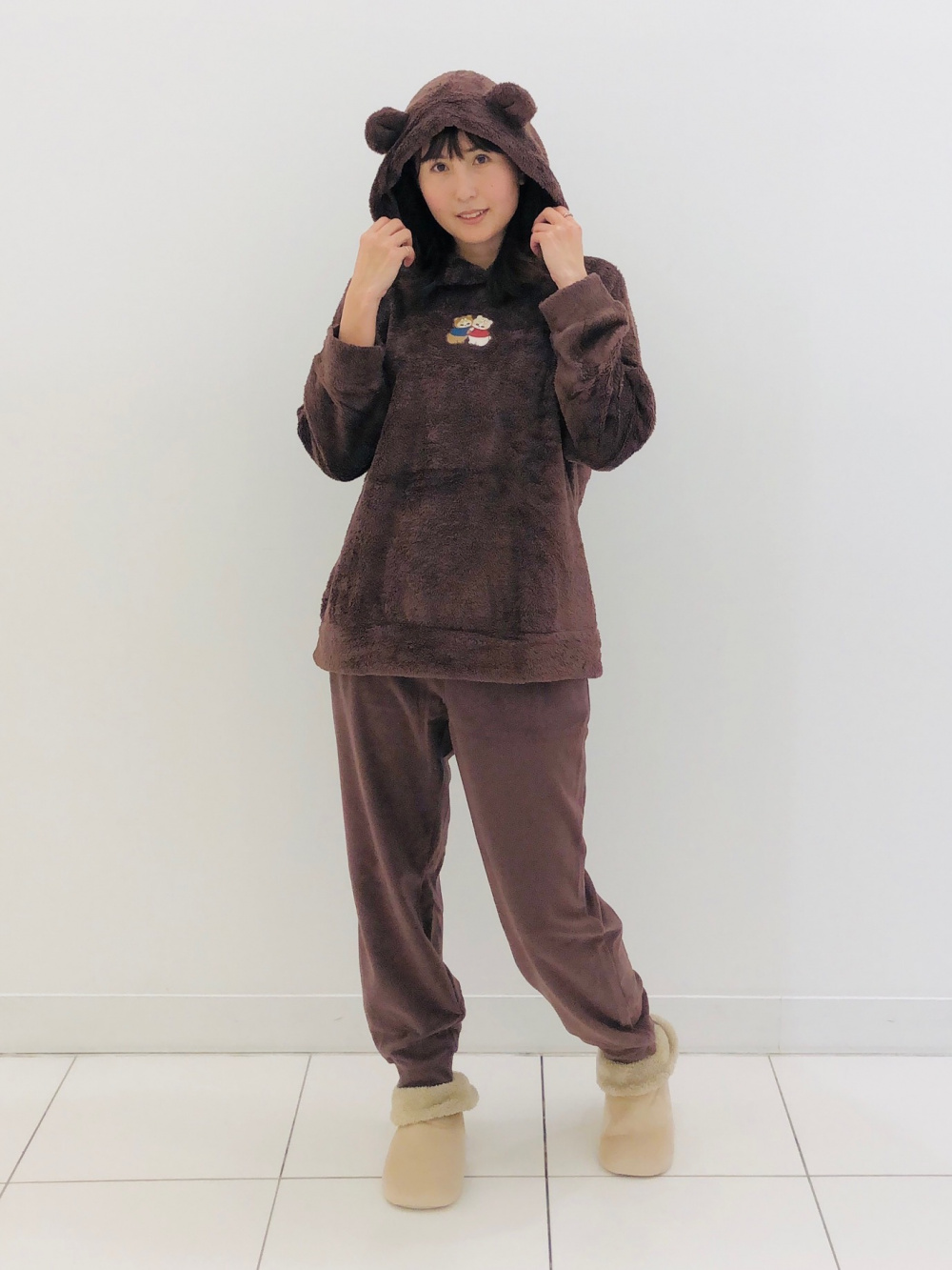 mofusand ファーリーフリースセット、フリースルームシューズ/ボア