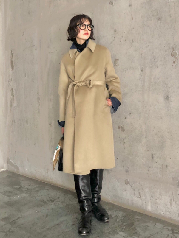 ユニクロ ダブルフェイスラップコート L ベージュ ユニクロ公式 | ダブルフェイスラップコート