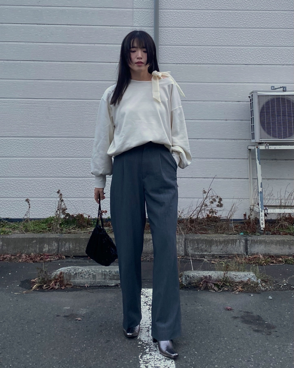 スフレヤーンショートカーディガン(長袖)、タックワイドパンツ スフレヤーンショートカーディガン(長袖)、タックワイドパンツ